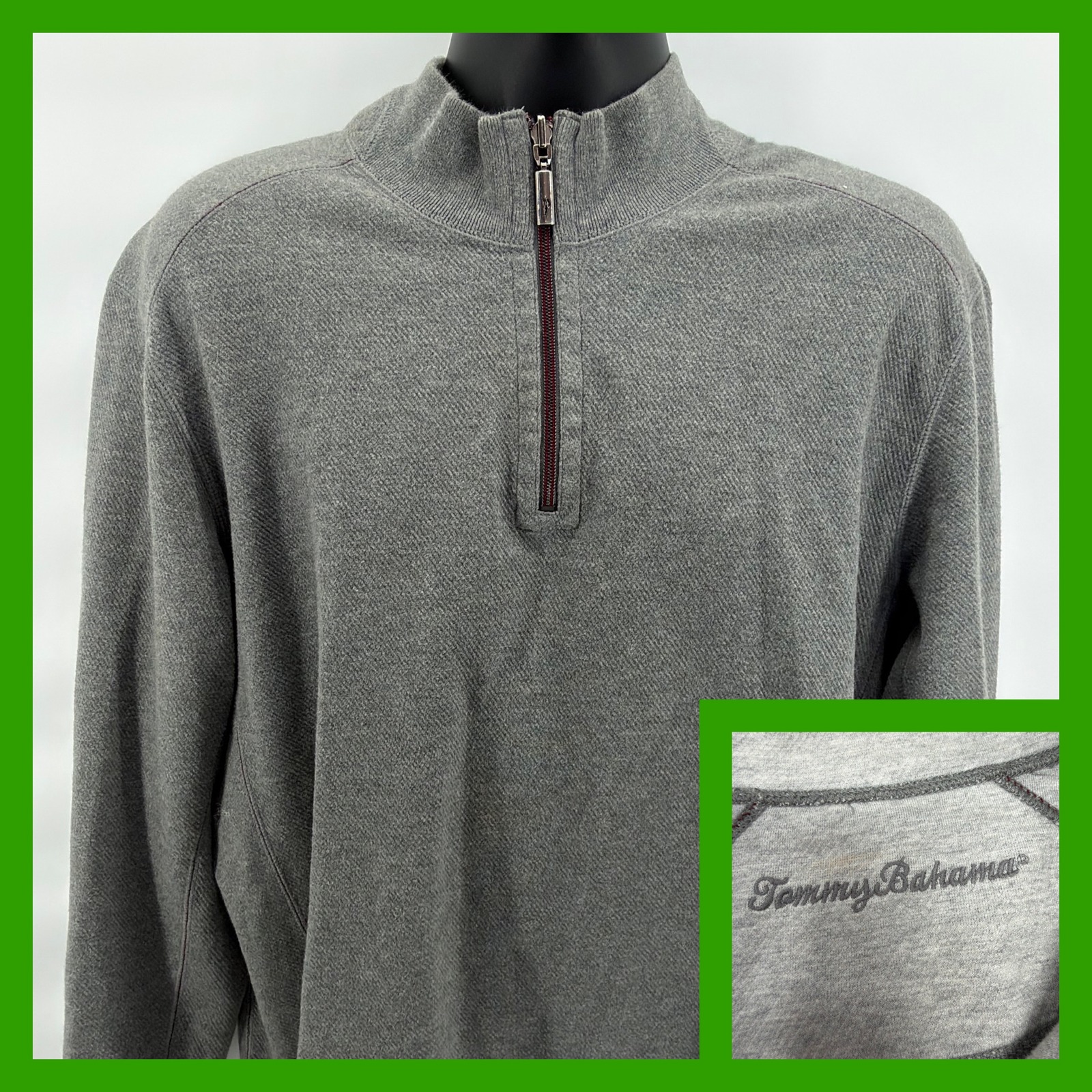 Tommy Bahama Men's Flip Side Twill Reversible 1/4 Zip Sweatshirt Gray Size L